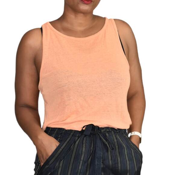 Madewell Tank Top Orange Peach Muscle Tee Linen Airy Pastel Scoop Breezy Medium - Picture 1 of 15